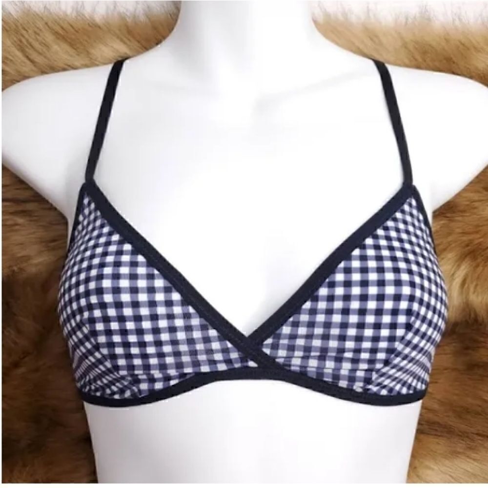 J CREW Microfiber Gingham Bra Navy Size Medium